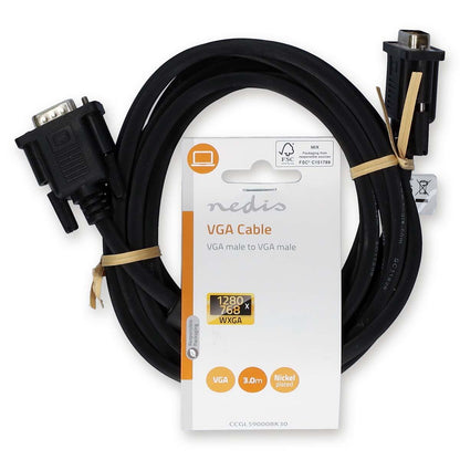 Nedis CCGL59000BK30 | VGA Cable | VGA Male | VGA Male | Nickel Plated | Maximum resolution: 1280x768 | 3.00 m | Round | ABS | Black | Label