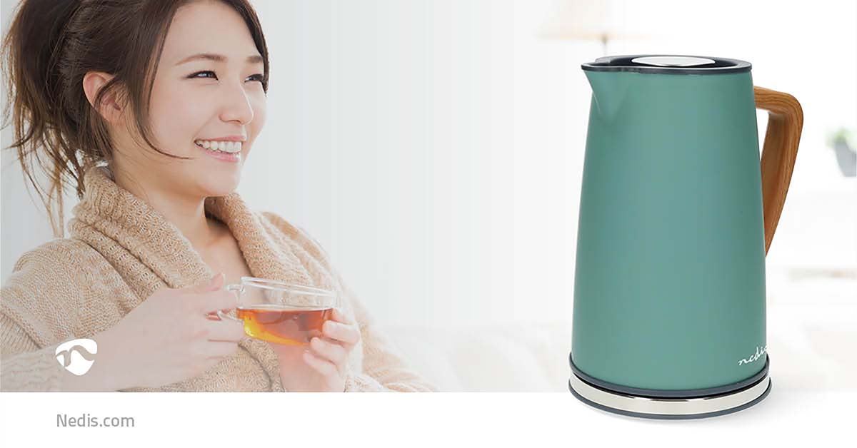 Nedis Electric Kettle | 1.7 l | Soft-Touch | Green | Rotatable 360 degrees | Concealed heating element | Strix® controller | Boil-dry protection