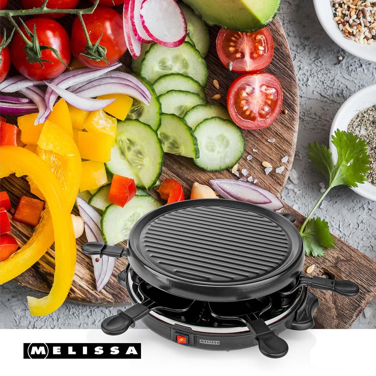 MELISSA Gourmet / Raclette | Grill | 6 Persons | Spatula | Non stick coating | Round