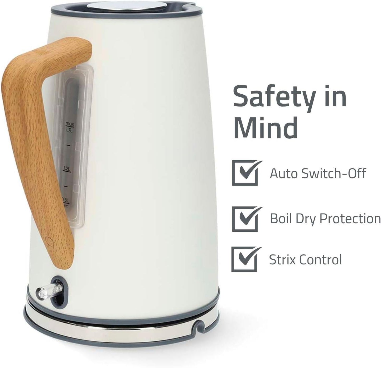 Nedis Electric Kettle | 1.7 l | Soft-Touch | White | Rotatable 360 degrees | Concealed heating element | Strix® controller | Boil-dry protection