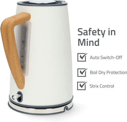 Nedis Electric Kettle | 1.7 l | Soft-Touch | White | Rotatable 360 degrees | Concealed heating element | Strix® controller | Boil-dry protection