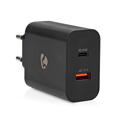 Nedis Wall Charger | 65 W | Quick charge feature | 2.0 / 2.25 / 3.25 A | Number of outputs: 2 | USB-A / USB-C™ | Automatic Voltage Selection | Black