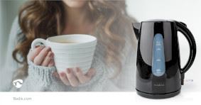 Nedis Electric Kettle | 1.7 l | Plastic | Black | Rotatable 360 degrees | Concealed heating element | Strix® controller | Boil-dry protection