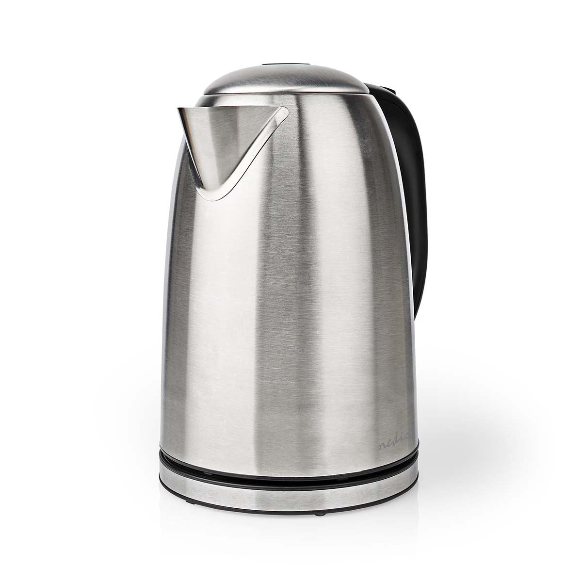 Nedis Electric Kettle | 1.7 l | Stainless Steel | Black / Silver | Rotatable 360 degrees | Concealed heating element | Strix® controller | Boil-dry protection