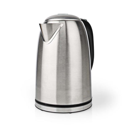 Nedis Electric Kettle | 1.7 l | Stainless Steel | Black / Silver | Rotatable 360 degrees | Concealed heating element | Strix® controller | Boil-dry protection