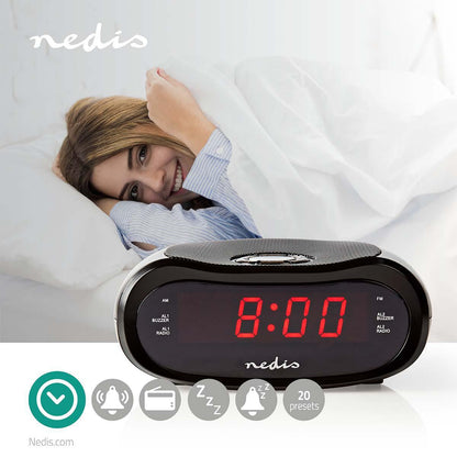 Nedis Digital Alarm Clock Radio | LED Display | AM / FM | Snooze function | Sleep timer | Number of alarms: 2 | Black