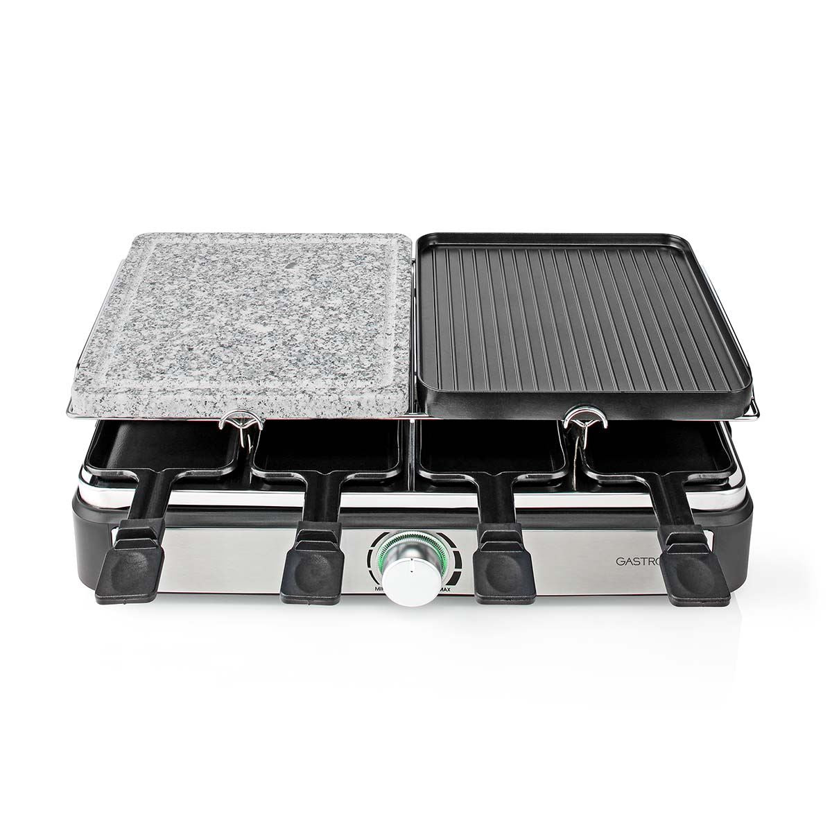 Gastronoma 18300101 | Raclette/Gourmet/Stone Grill Set | 8 Persons | 1400 W | 2 Reversible Grill Plates | Non-stick coating | Stone Plate | Black / Stainless Steel
