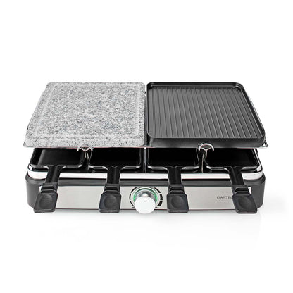 Gastronoma 18300101 | Raclette/Gourmet/Stone Grill Set | 8 Persons | 1400 W | 2 Reversible Grill Plates | Non-stick coating | Stone Plate | Black / Stainless Steel