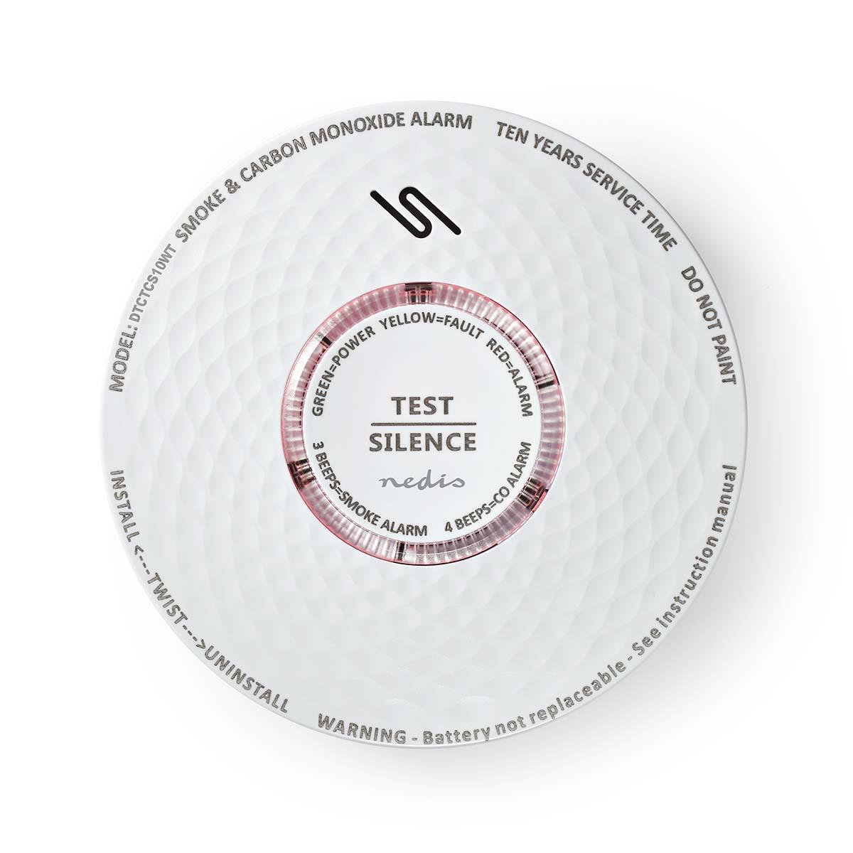 Nedis Smoke & Carbon Monoxide Alarm | Battery Powered | Battery life up to: 10 year | EN 14604 | With test button | 85 dB | ABS | White