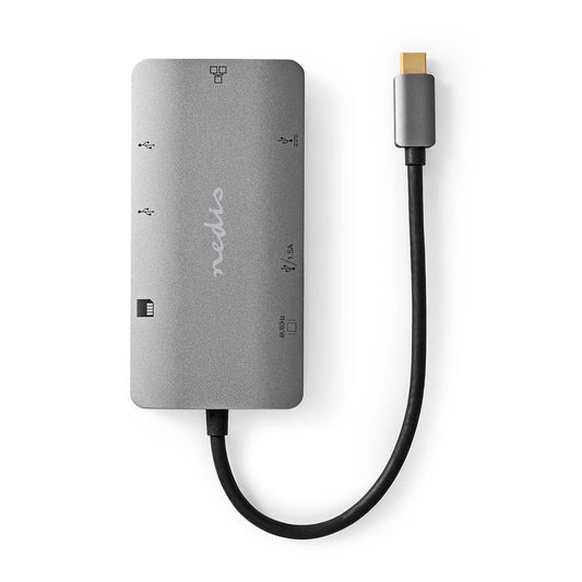 Nedis USB Multi-Port Adapter | USB 3.2 Gen 1 | USB-C™ Male | HDMI™ Output / Micro SD / RJ45 Female / SD / USB-C™ Female / 3x USB-A Female | 5 Gbps | 0.20 m | Round | Gold Plated | PVC | Anthracite | Box