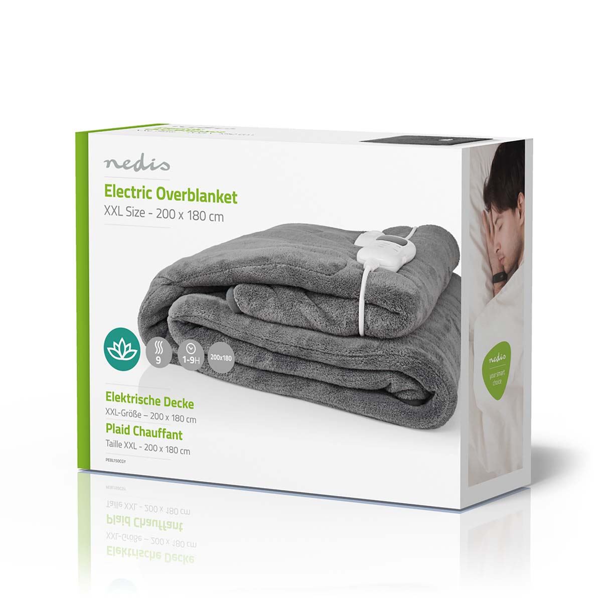 Nedis Electric Blanket | Overblanket | 1 Person | 200 x 180 cm | 9 Heat Settings | Washable | Overheating protection | Digital control | Fleece