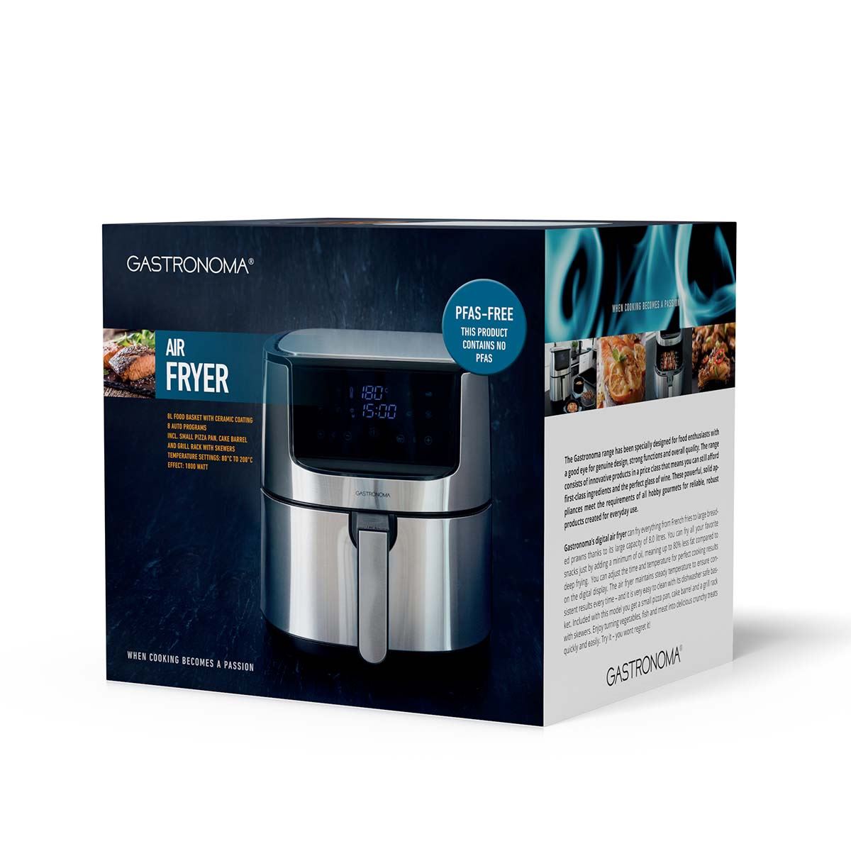 Gastronoma Digital Hot Air Fryer XXL 8 l | 60-min Timer | 8 Presets | Plastic / Stainless Steel