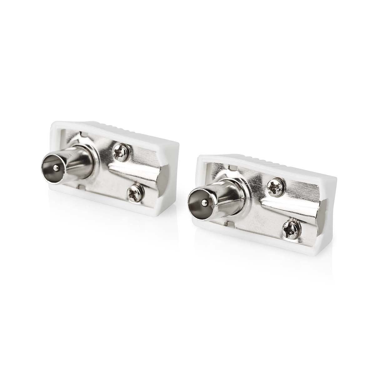 Nedis IEC (Coax) Connector | Angled | Male | Nickel Plated | 75 Ohm | Screw | Cable input diameter: 7.0 mm | Metal / PVC | White | 2 pcs | Box