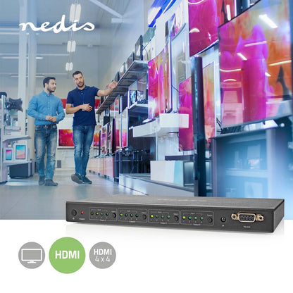 Nedis HDMI™ Matrix Switch | 4 x 4 port(s) | DC Power / 1x RS232 / 4x HDMI™ Input | 4x HDMI™ Output | 4K@60Hz | 18 Gbps | Remote controlled | Metal | Black