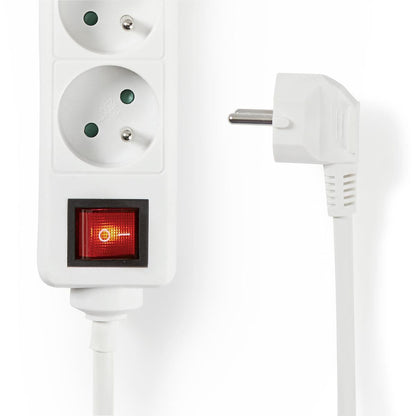 Nedis Extension Socket | Type E (CEE 7/6) | 3-Way | 1.50 m | 3680 W | 16 A | Kind of grounding: Pin Earth | 230 V AC 50/60 Hz | Socket angle: 45 ° | H05VV-F 3G1.5mm² | On/Off switch | White