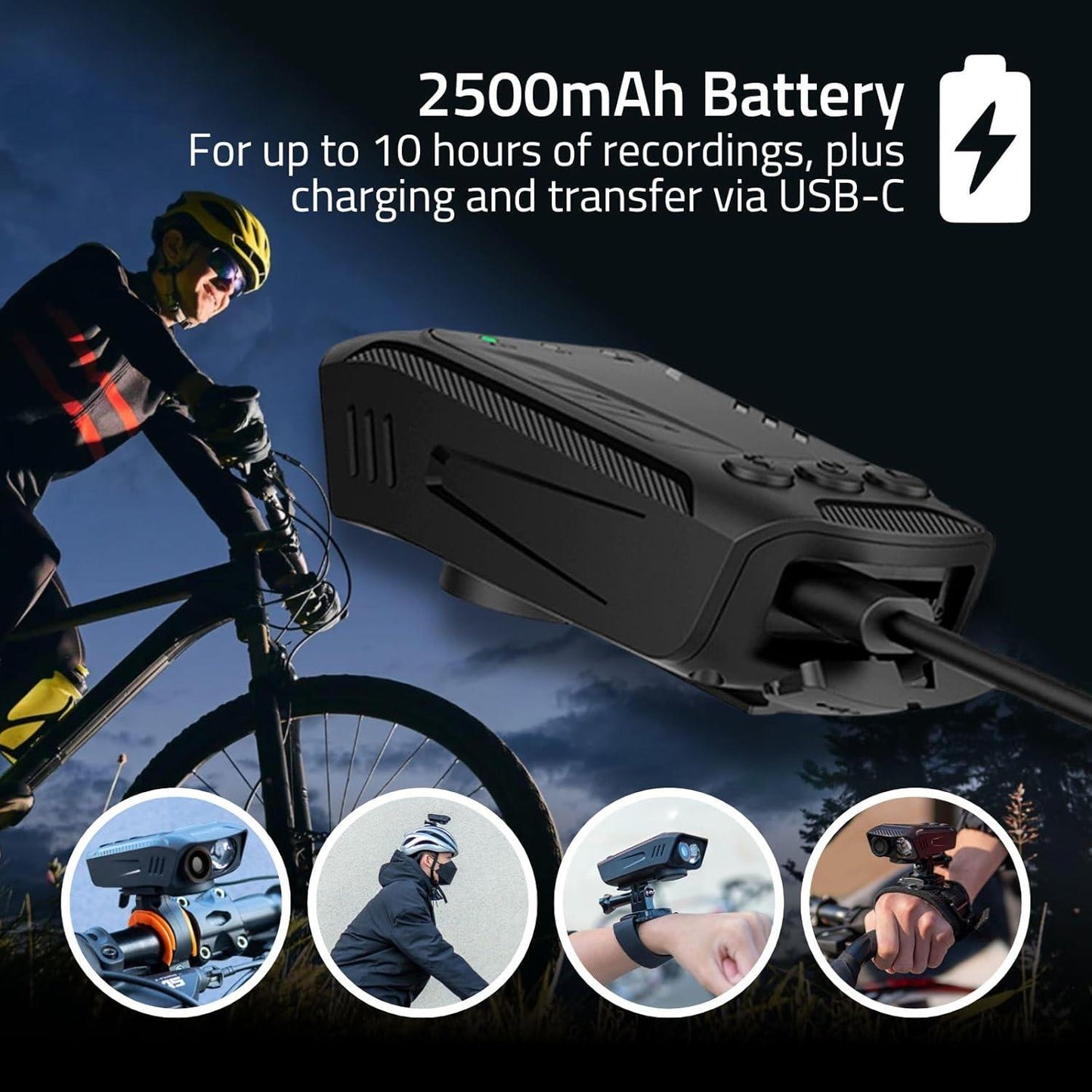 Nedis Cycling Camera | 1080p@30fps | 2 MPixel | 600 min | 70 ° | 300 min | Mounts included | Black