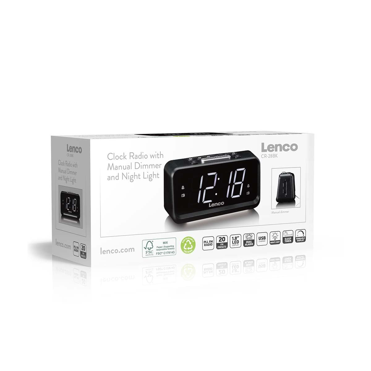 Lenco CR-28BK | FM Clock Radio | Night Light | Black