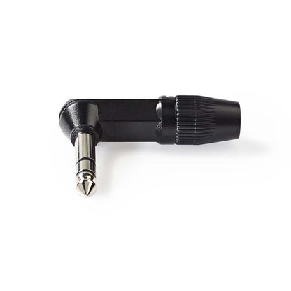 Nedis 6.35 mm Connector | Angled | Male | Nickel Plated | Solder | Cable input diameter: 8.0 mm | Aluminium | Black | Polybag | 1 pcs
