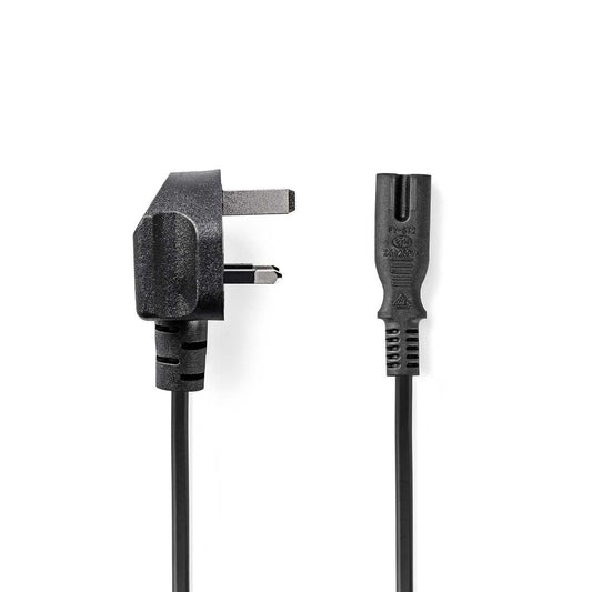 Nedis UK Power Cable | UK Male | IEC-320-C7 | 5.00 m | Yes | 2 x 0.75 mm² | Copper | Round | Nickel Plated | UK | PVC | Power plug: Type G | 250 V AC | 3 A | Black