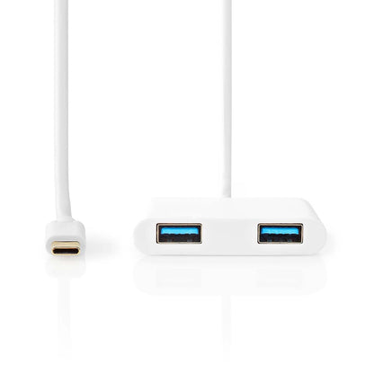 Nedis USB Multi-Port Adapter | USB 3.2 Gen 1 | USB-C™ Male | 2x USB-A | 1000 Mbps | 0.20 m | Round | Nickel Plated | PVC | White | Blister