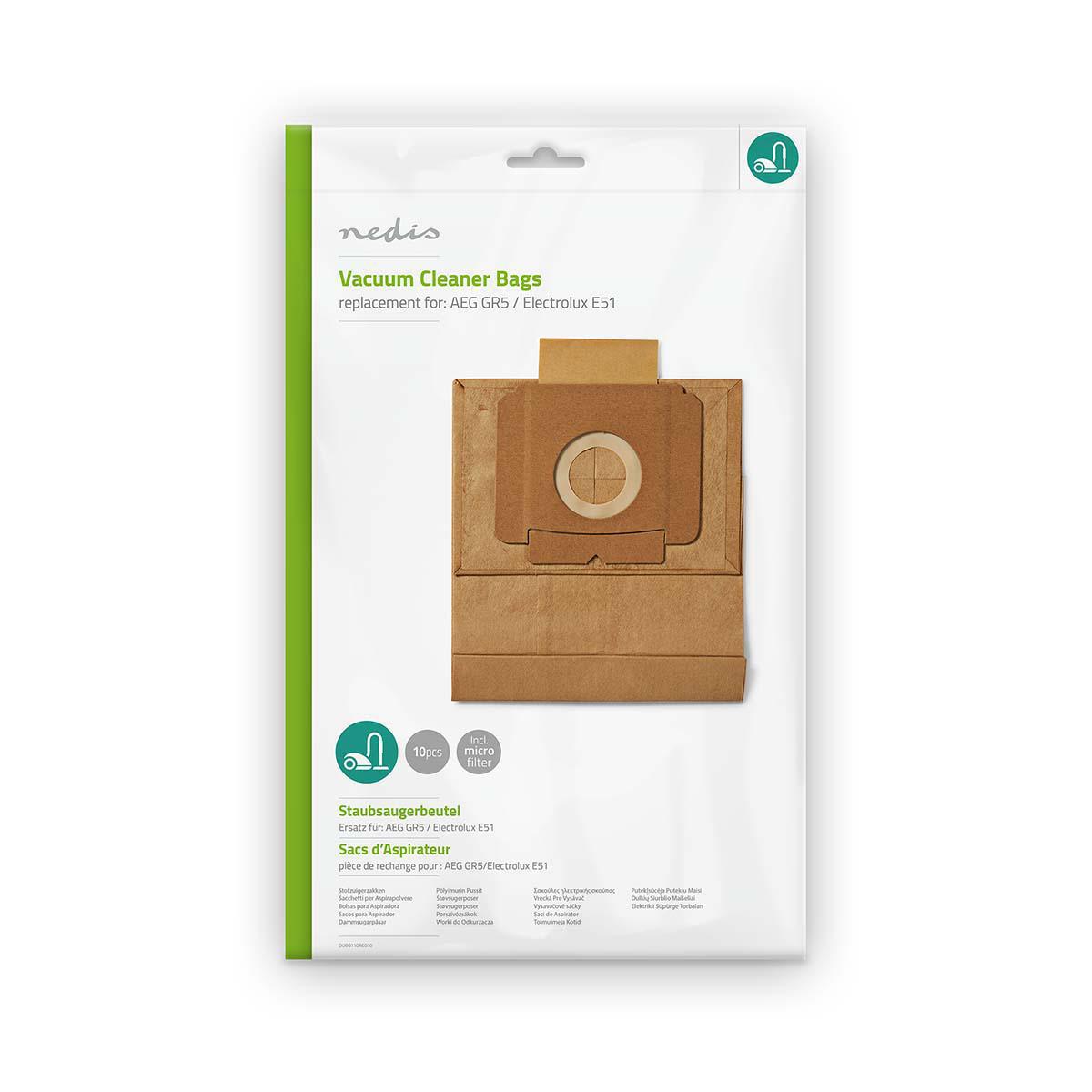 Nedis DUBG110AEG10 | Vacuum Cleaner Bag | 10 pcs | Paper | Most sold for: AEG / Electrolux | Brown