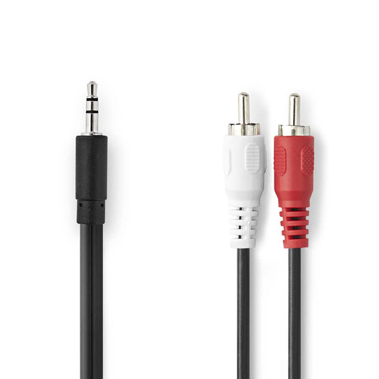 Nedis Stereo Audio Cable | 3.5 mm Male | 2x RCA Male | Nickel Plated | 1.00 m | Round | Black | Box