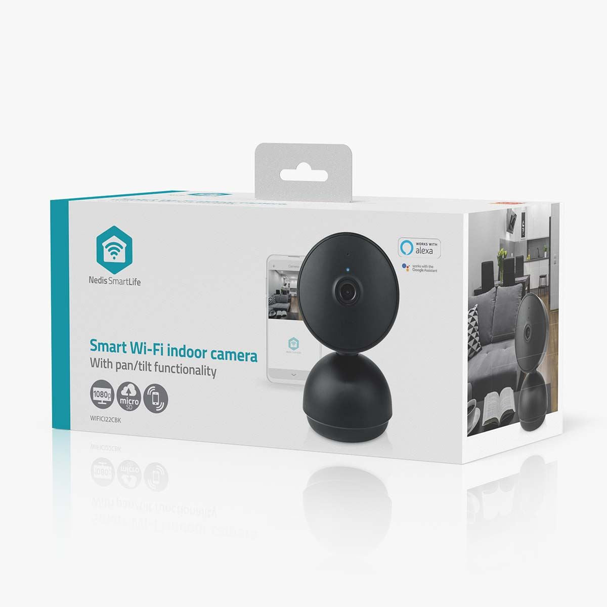 Nedis SmartLife Indoor Camera | Wi-Fi | Full HD 1080p | Pan tilt | Cloud Storage (optional) / microSD (not included) / Onvif | With motion sensor | Night vision | Black