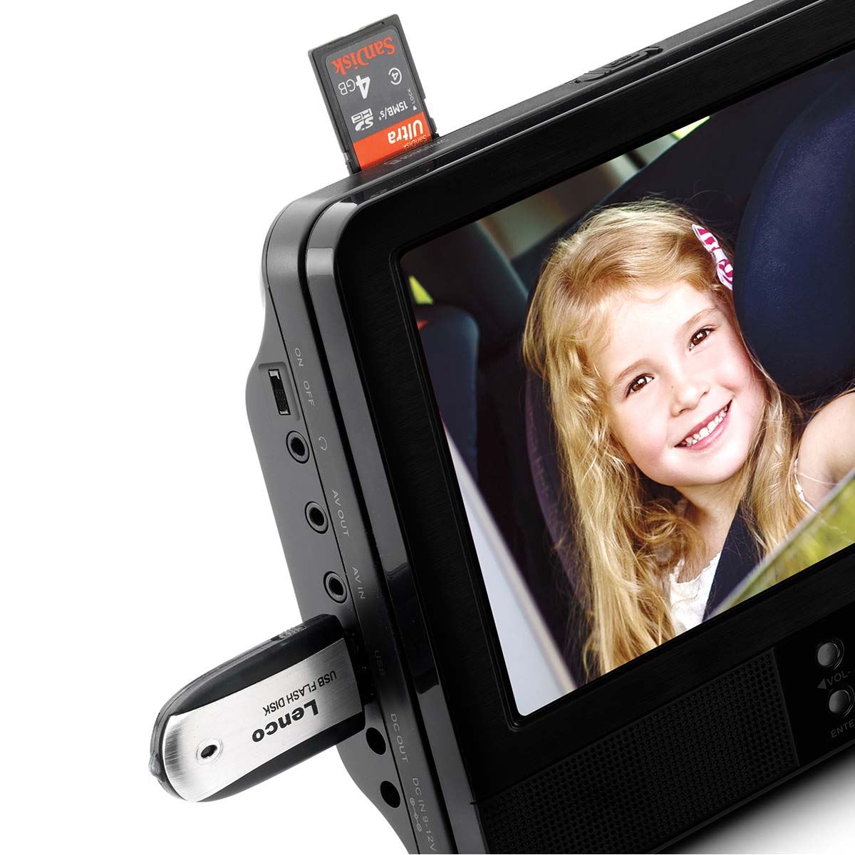 Lenco 2x 9” portable DVD player with USB SD built-in battery headphone and bracket Black