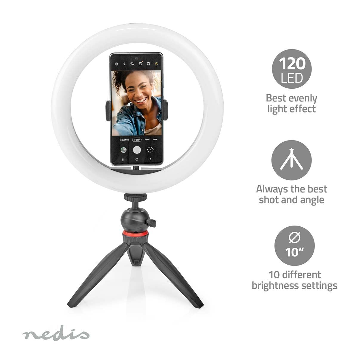 Nedis Ring Light | 10 inch | 120 LED's | 2700 - 6700 K | Tripod | Black