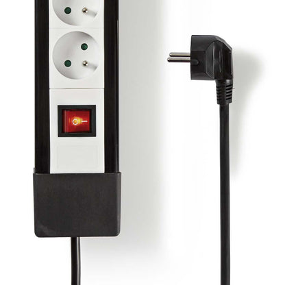 Nedis Extension Socket | Type F (CEE 7/7) | 8-Way | 3.00 m | 3680 W | 16 A | Kind of grounding: Side Contacts | 230 V AC 50/60 Hz | Socket angle: 45 ° | H05VV-F 3G1.5mm² | On/Off switch | Black / White