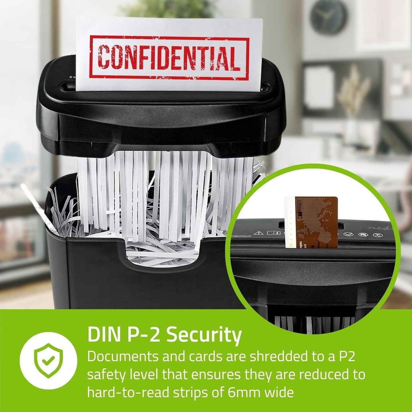 Nedis Paper Shredder | Strip Cut | 6x A4 pages | 10 l | Safety standard: DIN 2 | 190 W | Black