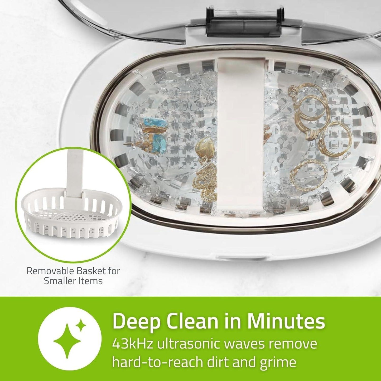 Nedis Ultrasonic Jewellery Cleaner | Mains Powered | 230 V AC 50 Hz | Euro / Type-C (CEE 7/16) | White | Plastic