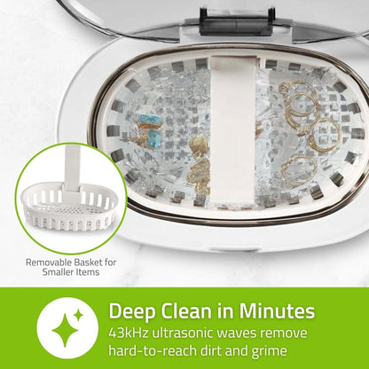 Nedis Ultrasonic Jewellery Cleaner | Mains Powered | 230 V AC 50 Hz | Euro / Type-C (CEE 7/16) | White | Plastic