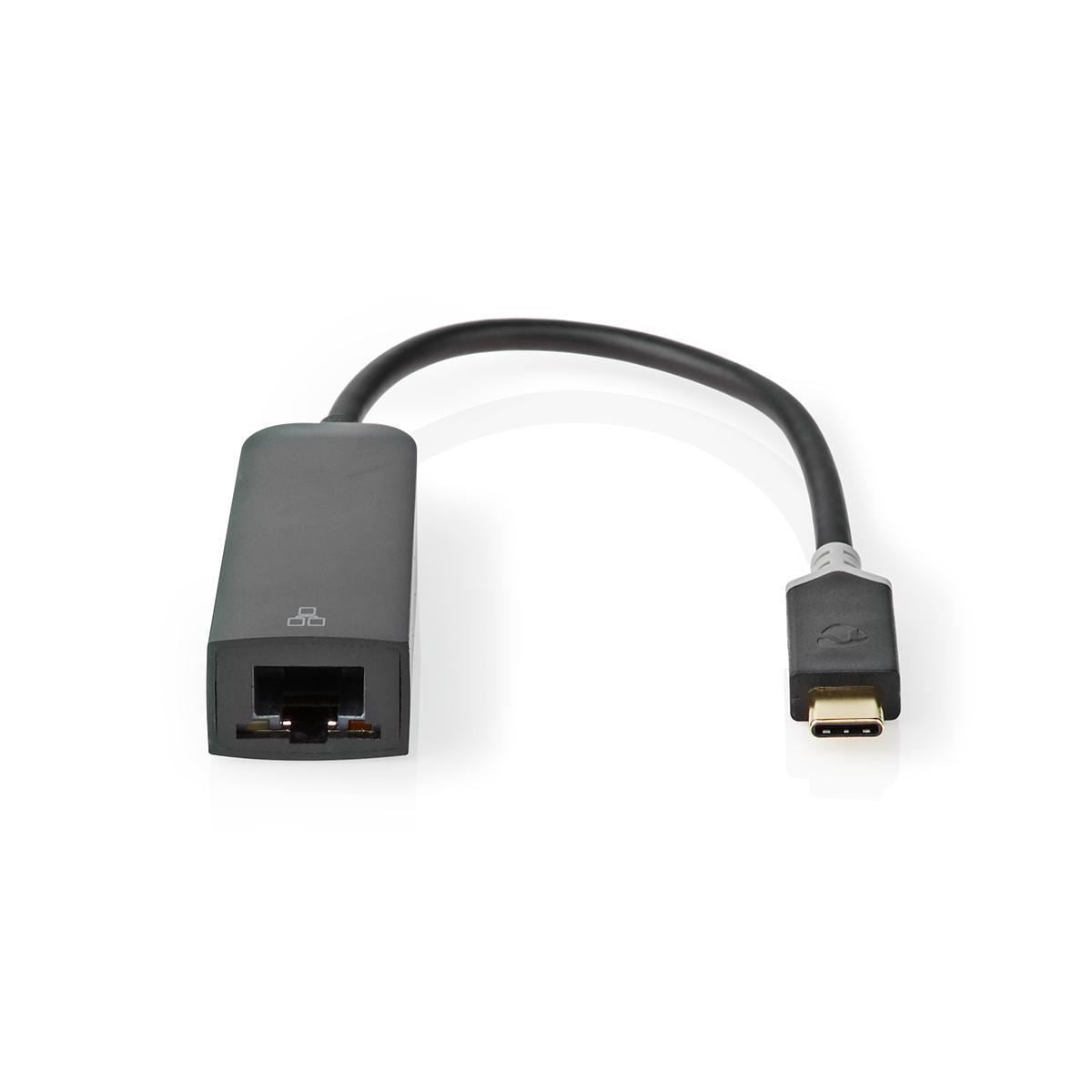 Nedis USB Network Adapter | USB 3.2 Gen 1 | 1000 Mbps | USB-C™ Male | RJ45 Female | 0.20 m | Round | Gold Plated | Tinned Copper | Anthracite | Box