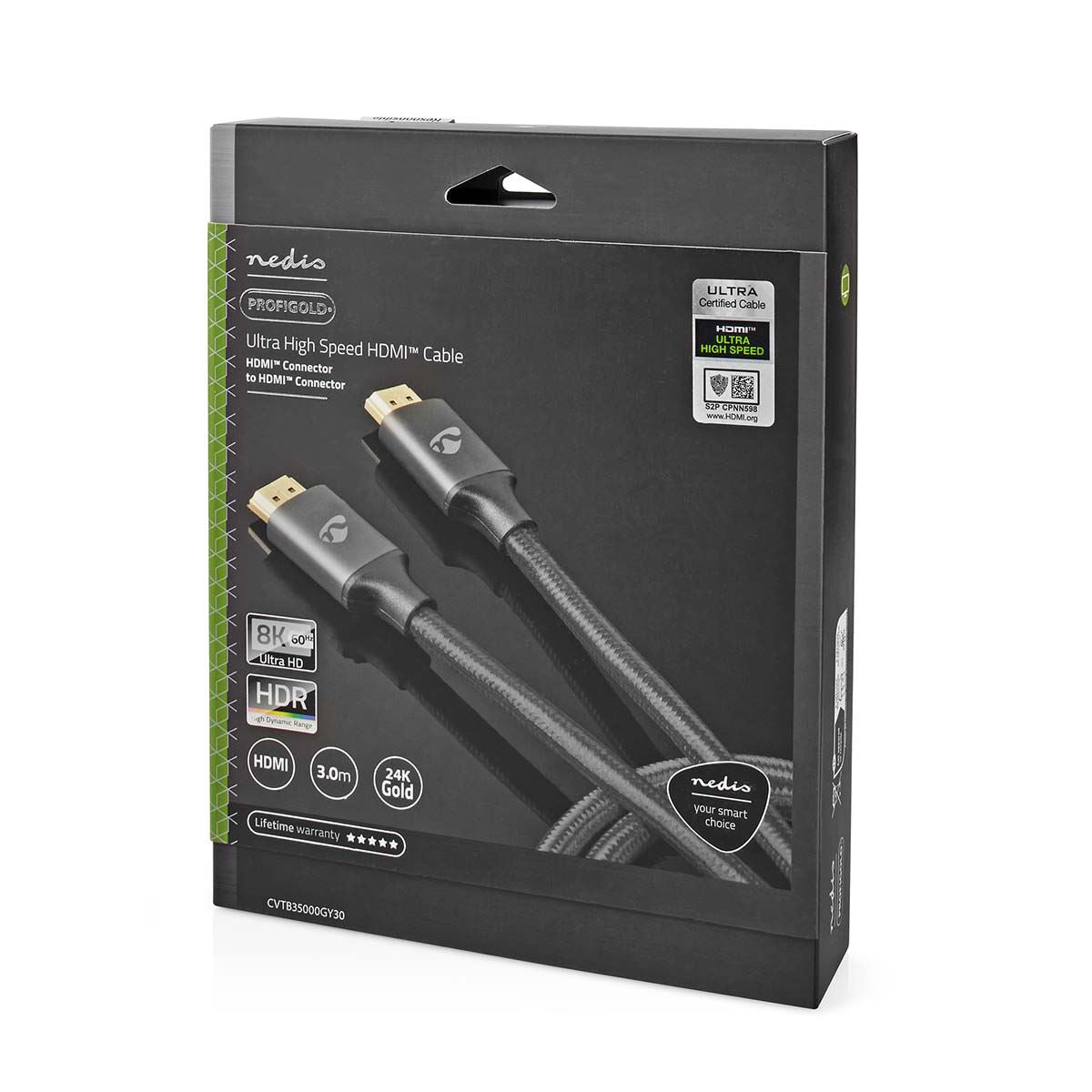 Nedis Ultra High Speed HDMI™ Cable | HDMI™ Connector | HDMI™ Connector | 8K@60Hz | 48 Gbps | 3.00 m | Round | 6.7 mm | Gun Metal Grey | Cover Box