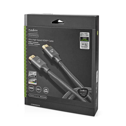 Nedis Ultra High Speed HDMI™ Cable | HDMI™ Connector | HDMI™ Connector | 8K@60Hz | 48 Gbps | 3.00 m | Round | 6.7 mm | Gun Metal Grey | Cover Box