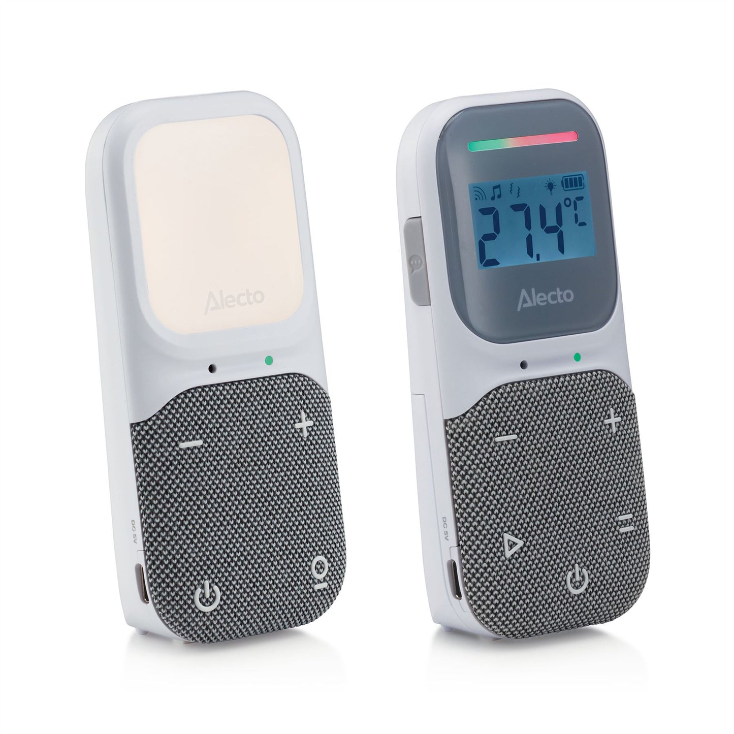 Alecto DBX140 | Modern Full Eco Audio baby monitor with crystal-clear DECT sound quality, display and night light White / Grey