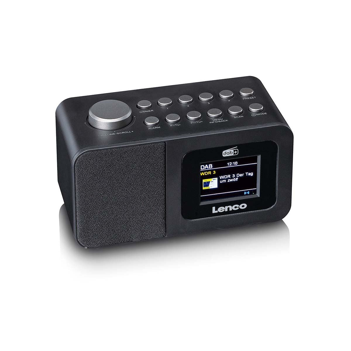 Lenco DAB+/FM Radio Alarm Clock with LCD Colour display, Sleep timer, and Dual Alarm function - Black
