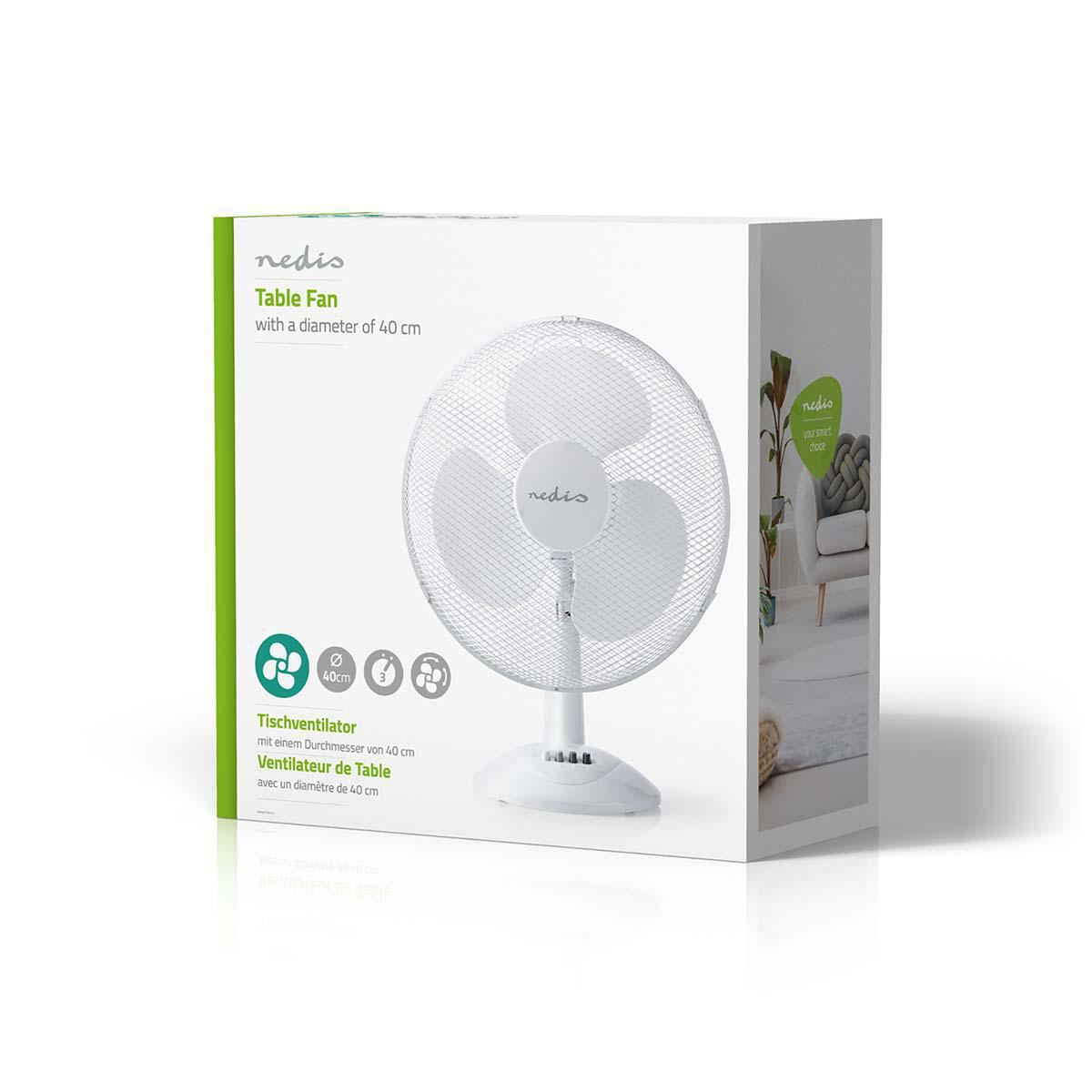 Nedis Table Fan | Mains Powered | Diameter: 400 mm | 45 W | Oscillation | 3-Speed | White