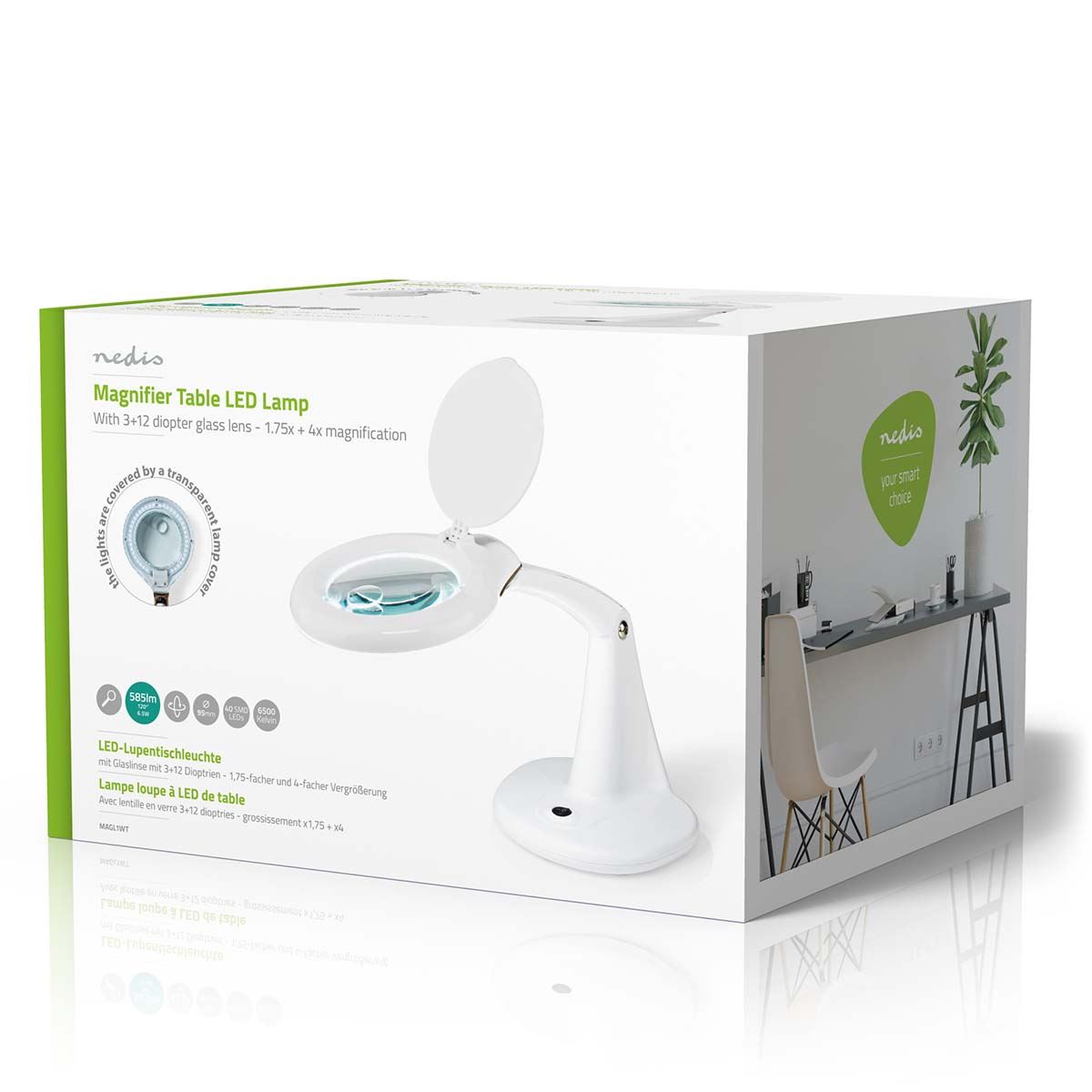 Nedis Magnifying Table Lamp | Lens strength: 3 + 12 Diopter | 6500 K | 6.5 W | 585 lm | White