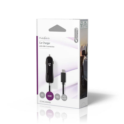 Nedis Car Charger | 18 W | 1x 3.0 A | Number of outputs: 1 | USB-C™ (Fixed) Cable | 1.00 m | Single Voltage Output