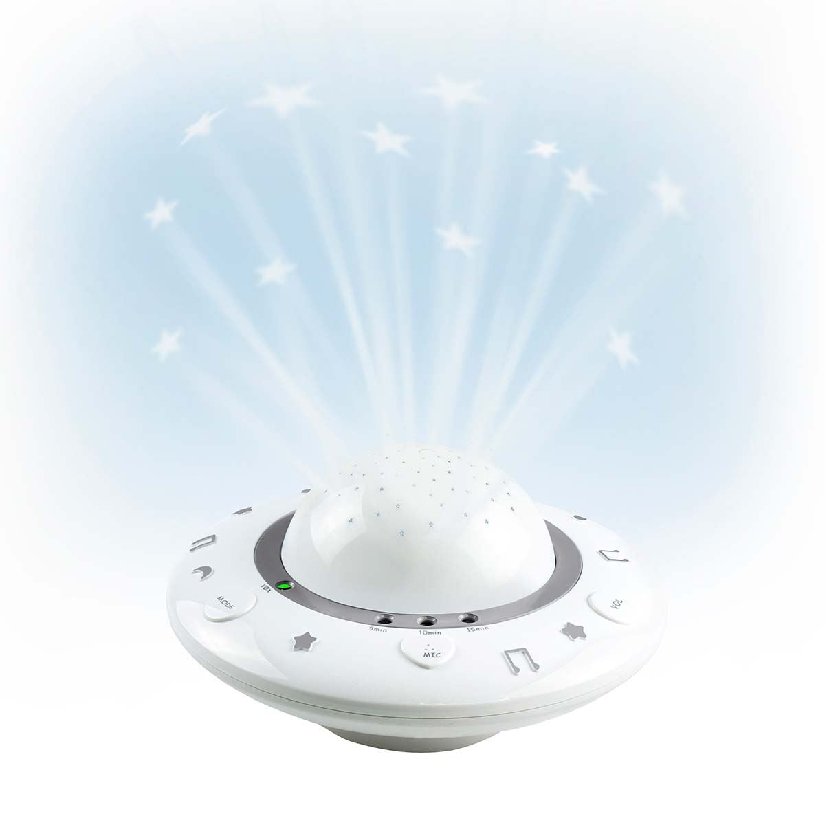 Alecto Starry Sky Nusery Projector | Adjustable Play Time | Voice Activated | Music & Light | White / Grey