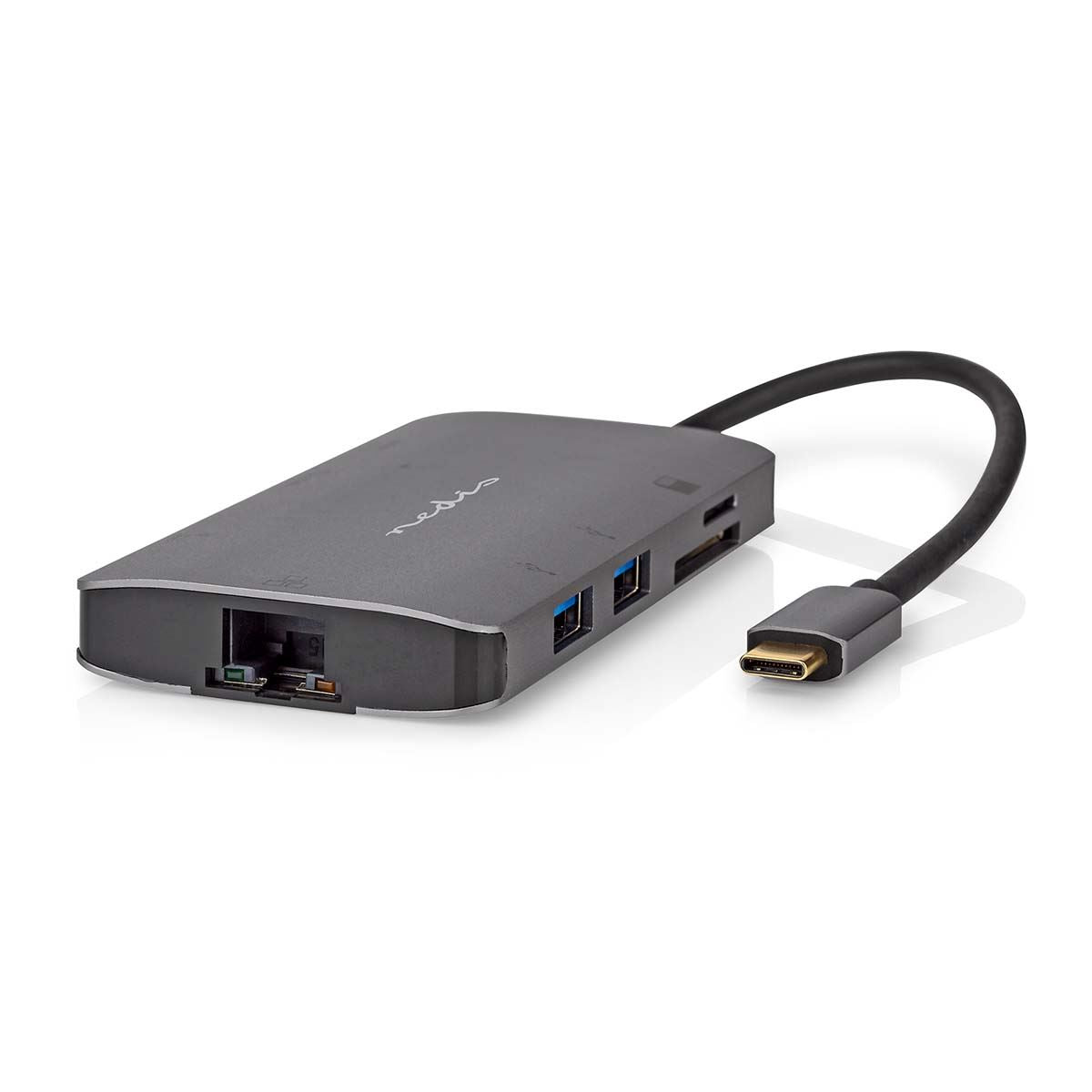 Nedis USB Multi-Port Adapter | USB 3.2 Gen 1 | USB-C™ Male | HDMI™ Output / Micro SD / RJ45 Female / SD / USB-C™ Female / 3x USB-A Female | 5 Gbps | 0.20 m | Round | Gold Plated | PVC | Anthracite | Box