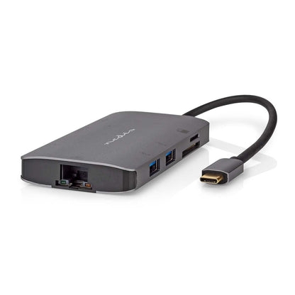 Nedis USB Multi-Port Adapter | USB 3.2 Gen 1 | USB-C™ Male | HDMI™ Output / Micro SD / RJ45 Female / SD / USB-C™ Female / 3x USB-A Female | 5 Gbps | 0.20 m | Round | Gold Plated | PVC | Anthracite | Box
