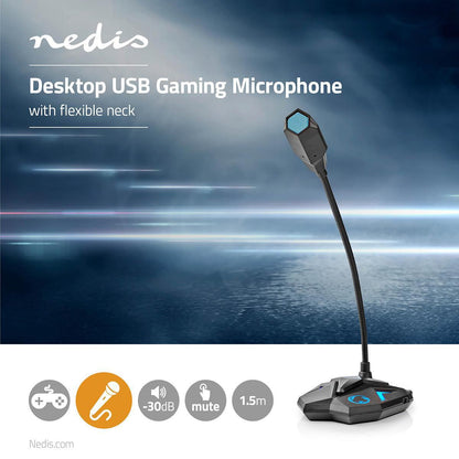 Nedis Streaming & Gaming Microphone | Used for: Desktop / Notebook | USB | Connection output: 1x 3.5 mm Audio Out | On/Off switch | Headphone output