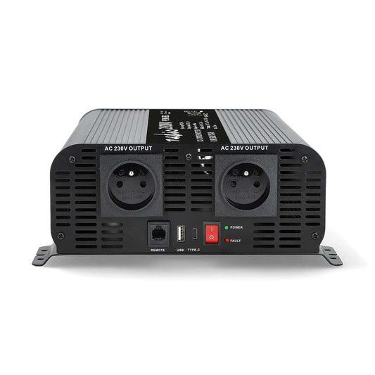Nedis Power Inverter Pure Sine Wave | Input voltage: 24 V DC | Device power output connection(s): Type E (CEE 7/5) / USB-A / USB-C™ | 230 V AC 50 Hz | 2000 W | Peak power output: 4000 W | Screw Terminal | Pure Sine Wave | Fuse | Black