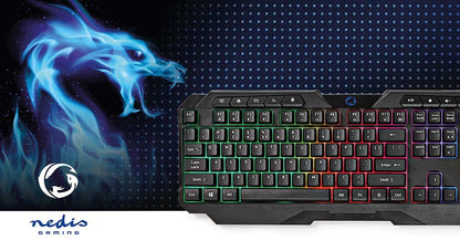 Nedis Wired Gaming Keyboard | USB Type-A | Membrane Keys | LED | QWERTY | US Layout | USB Powered | Power cable length: 1.30 m | Multimedia