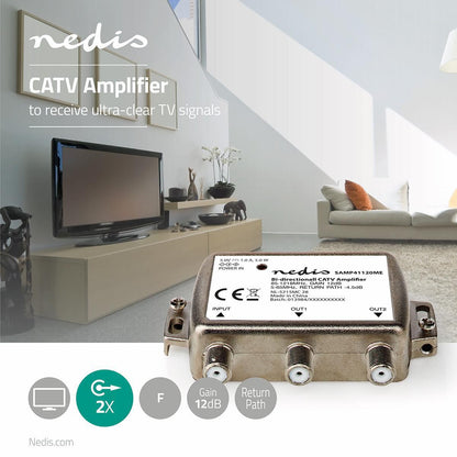 Nedis CATV Amplifier | Gain: 12 dB | 85 - 1218 MHz | Number of outputs: 2 | Return path | Silver