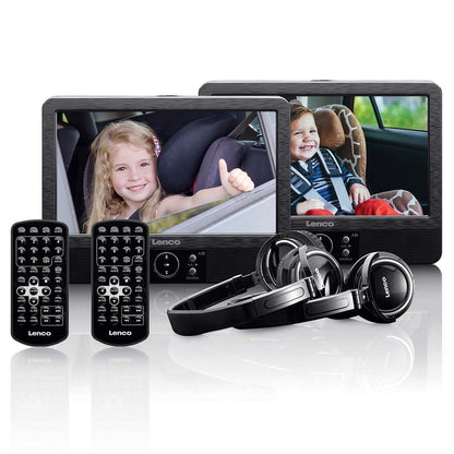 Lenco 2x 9” portable DVD player with USB SD built-in battery headphone and bracket Black