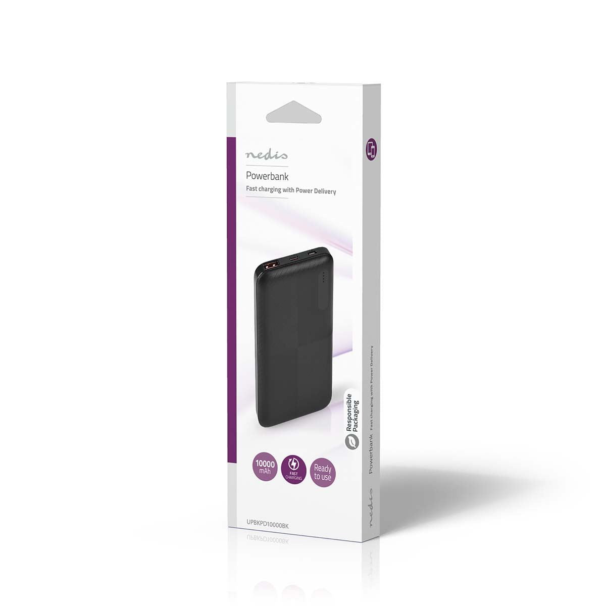 Nedis Powerbank | 10000 mAh | 1.5 / 2.0 / 3.0 A | Number of outputs: 2 | Output connection: 1x USB-A / 1x USB-C™ | Input connection: 1x Micro USB / 1x USB-C™ | PD2.0 18W | Lithium-Polymer